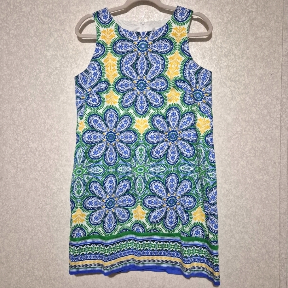 London Times Blue and Green- Yellow Floral Paisley Dress..SIZE:12